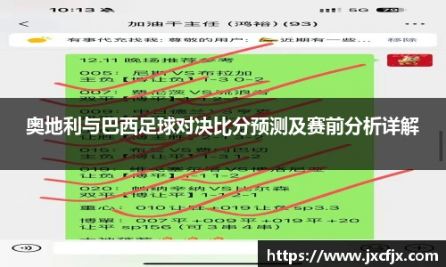 奥地利与巴西足球对决比分预测及赛前分析详解